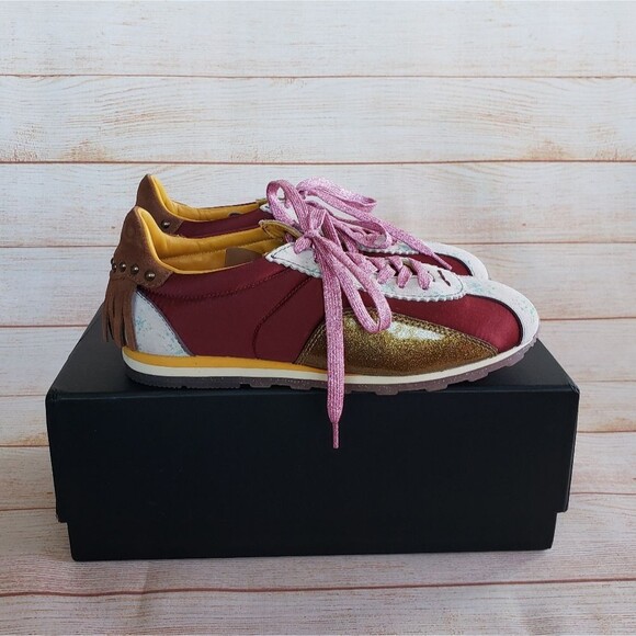 Coach Printed Suede Fringe Satin Metallic Sneakers Women's Size 7B Walking - Picture 9 of 14